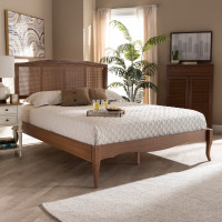 Baxton Studio MG97132-Ash Walnut Rattan-Queen Marieke Vintage French Inspired Ash Wanut Finished Wood and Synthetic Rattan Queen Size Platform Bed